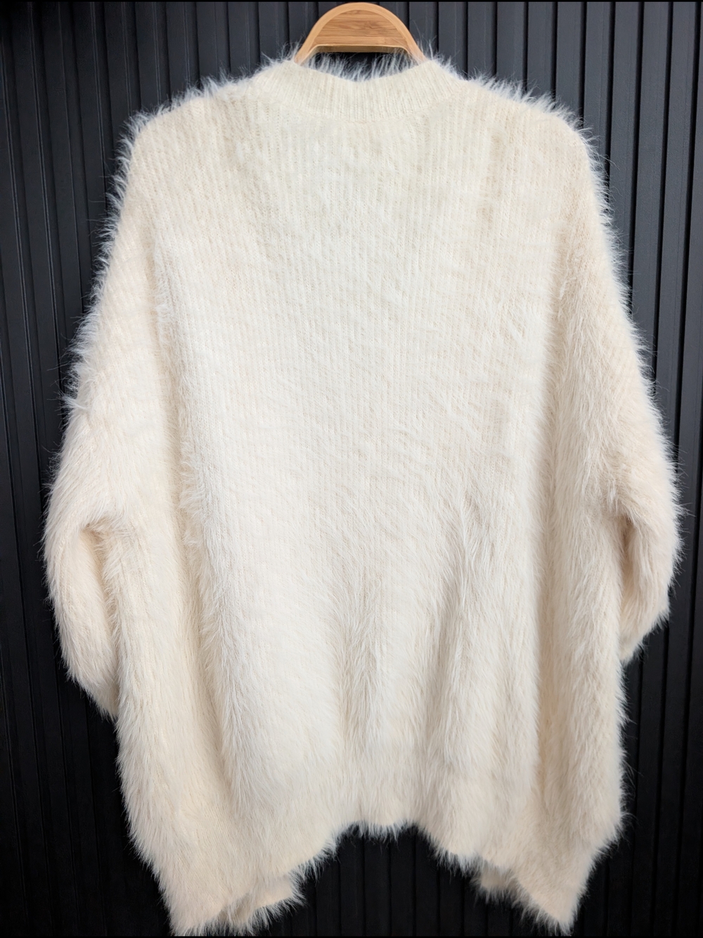 ​Dance & Marvel Cream Fuzzy Eyelash Open Front Cardigan Sweater | Size S - Picture 3 of 9